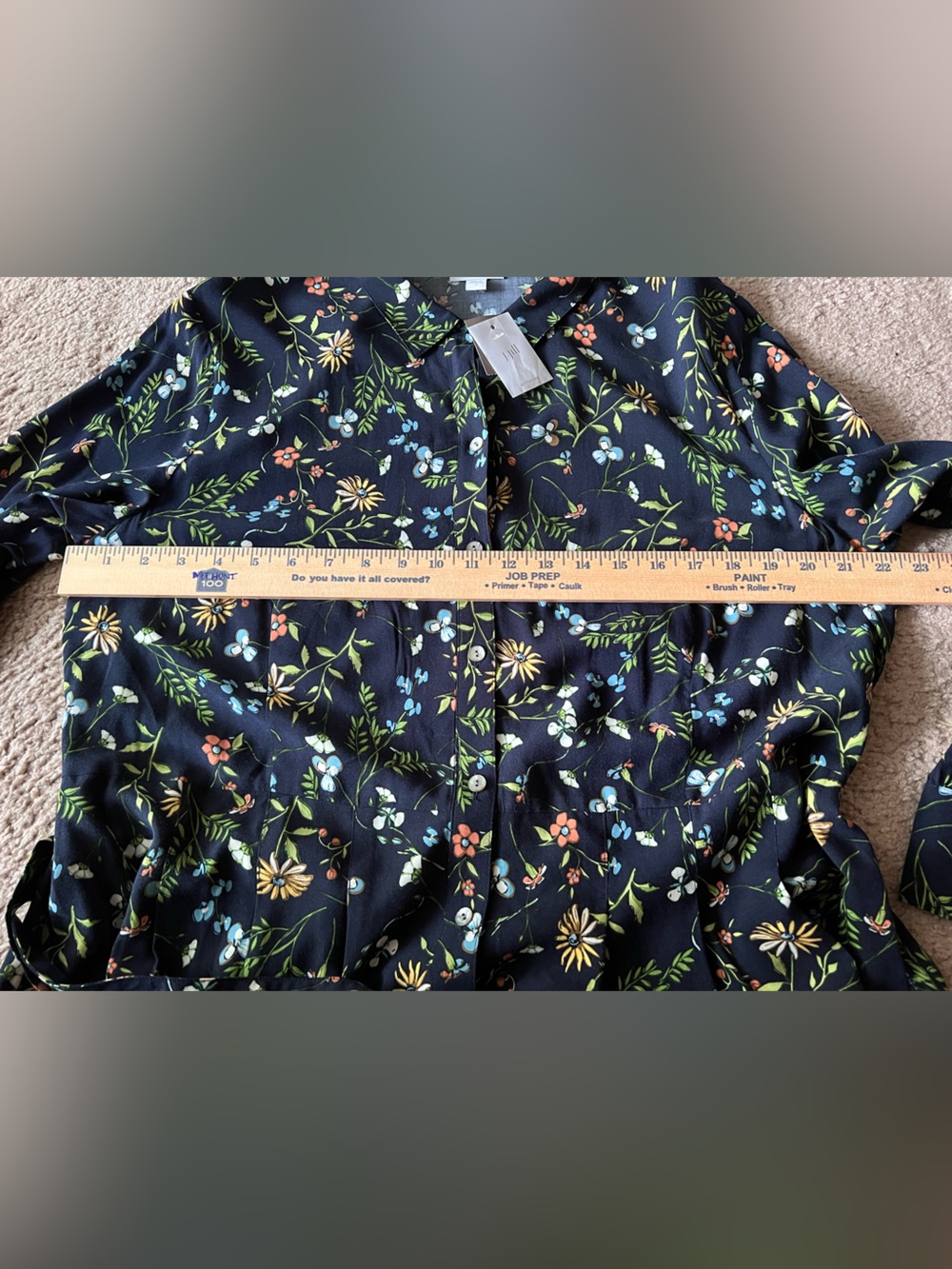 NWT J. Jill Navy Long-Sleeve Button DownFloral Shirt Dress Sz L Removable Belt - Picture 8 of 12
